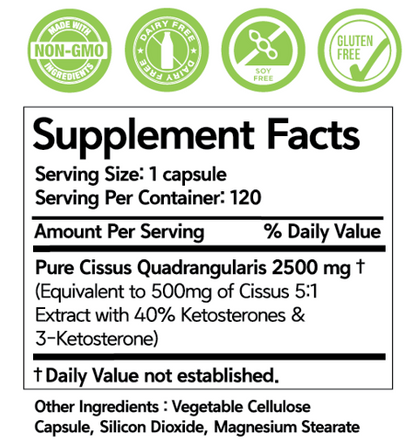 Dear Nature Cissus Extract [Premium] 2500mg w/ 40% keto. 120 caps